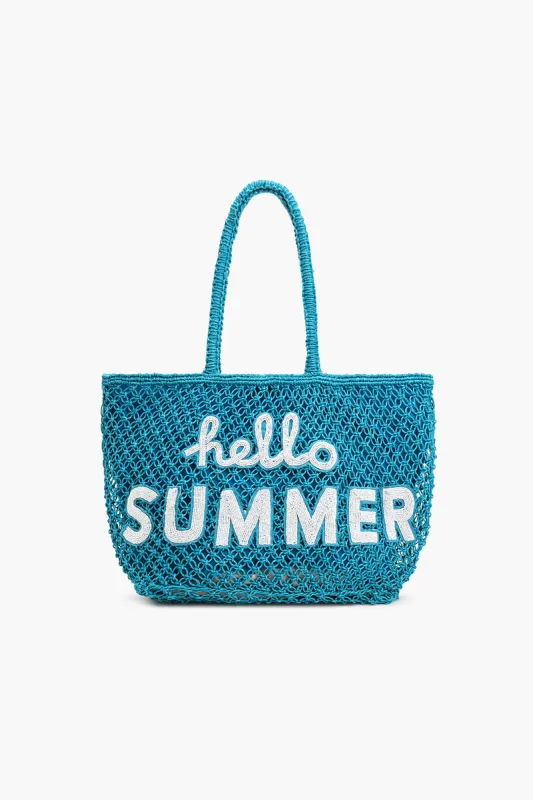 Hello Summer Beaded Macrame Jute Tote sold by America & Beyond
