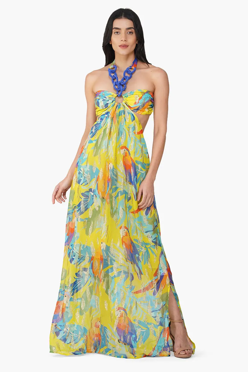 Farm Peru Tropic Lurex Printed Halter Dress sold by America & Beyond