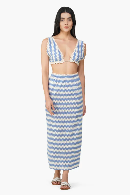 Blue Chevron Crochet Lace Fabric Top sold by America & Beyond