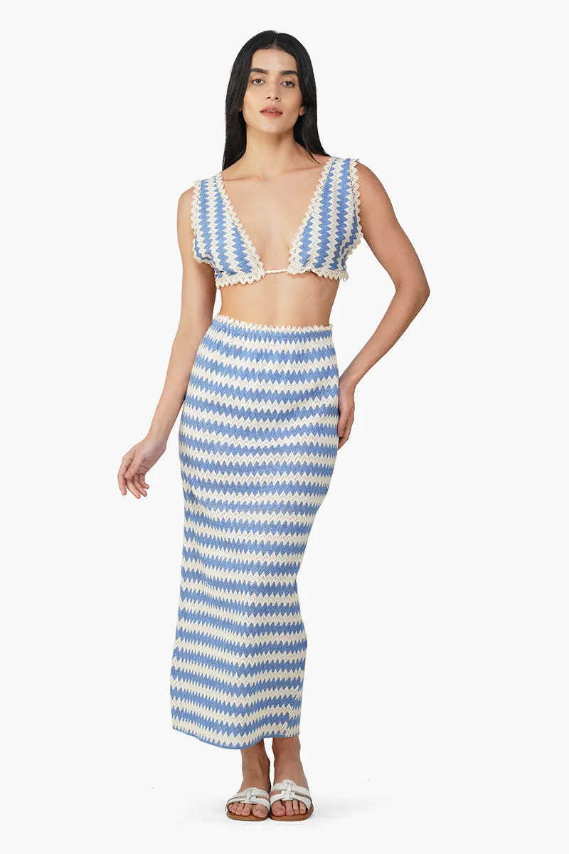 Blue Chevron Crochet Lace Fabric Skirt sold by America & Beyond