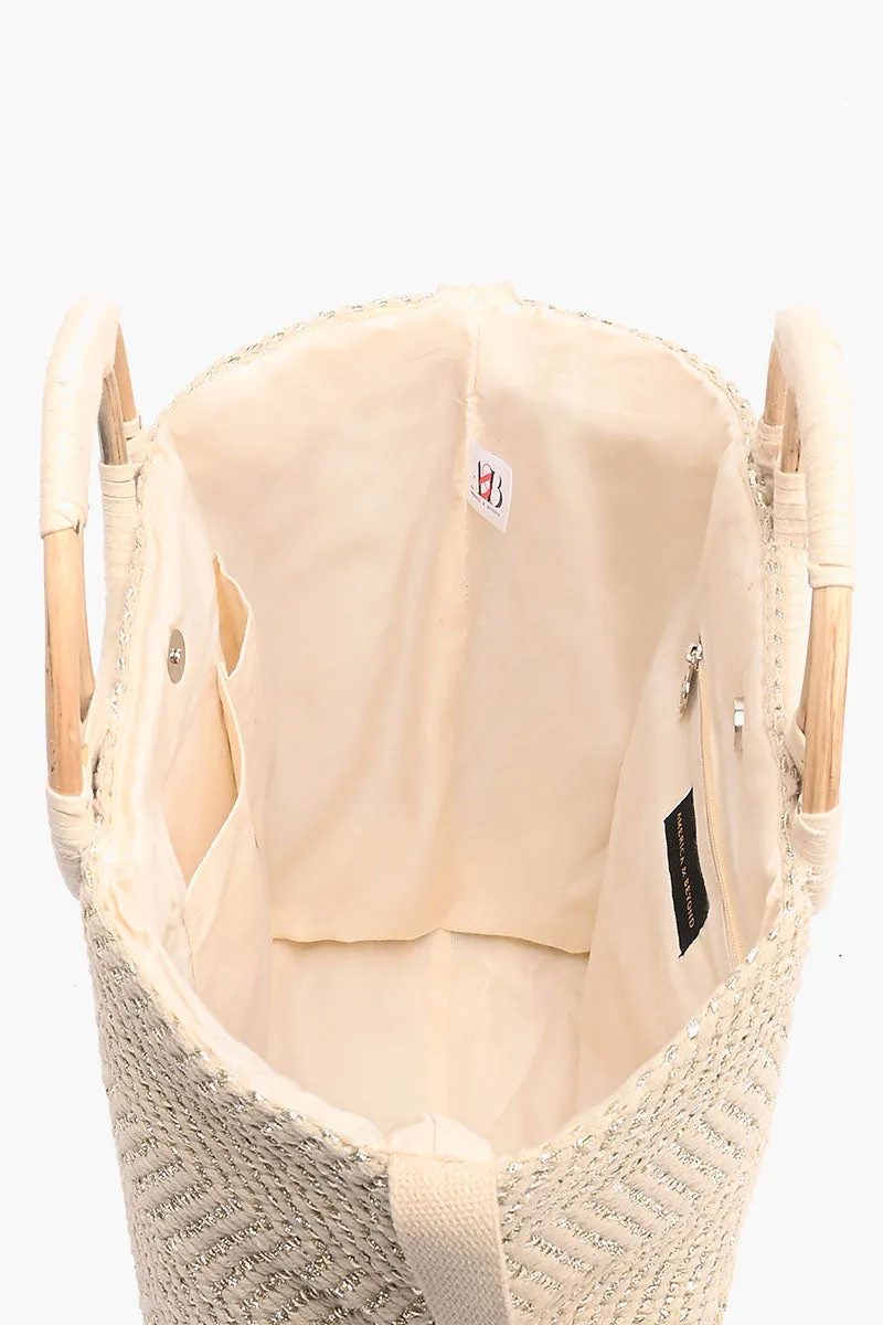 Birch Lurex Durrie Cane Handle Hand Woven Large Tote sold by America & Beyond product image thumbnail 5
