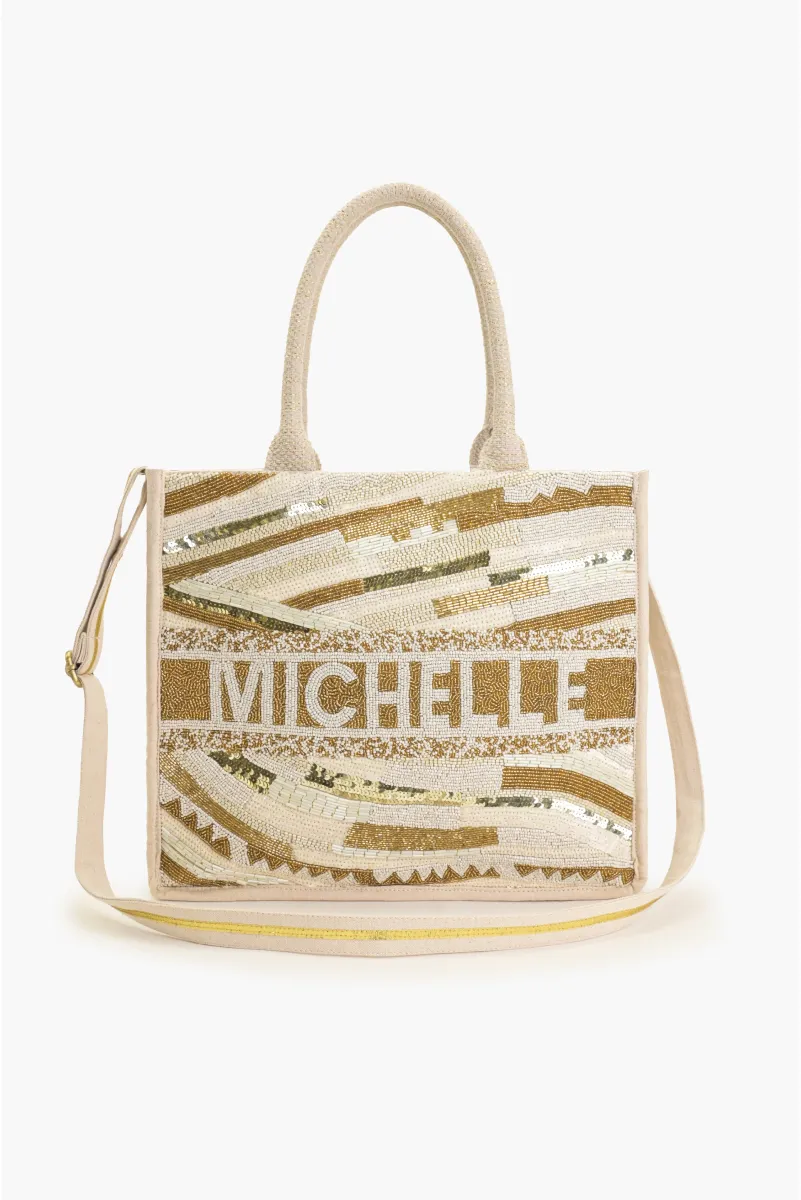 Winter White Personalized Tote sold by America & Beyond