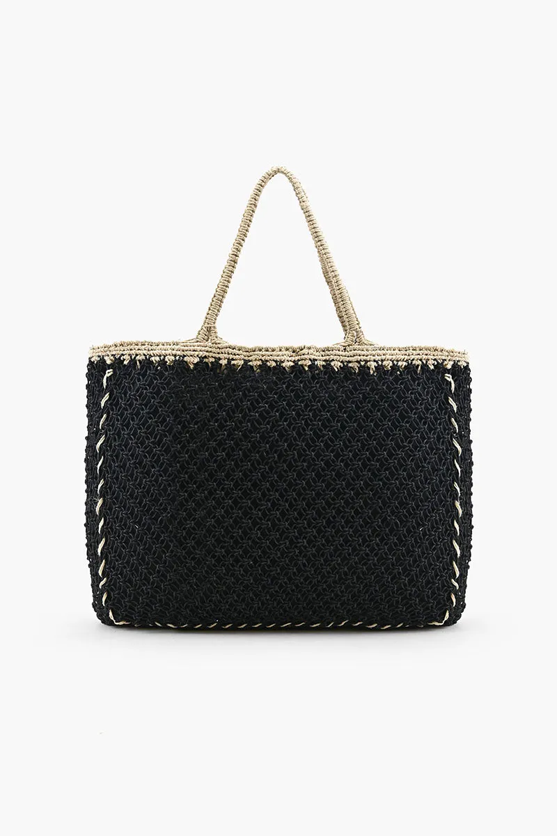 Black 'Poolside' Jute Macrame Tote sold by America & Beyond product image thumbnail 4