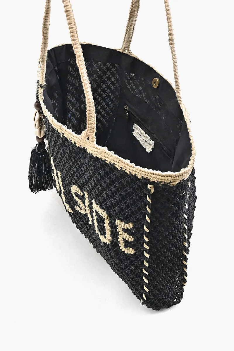 Black 'Poolside' Jute Macrame Tote sold by America & Beyond product image thumbnail 5