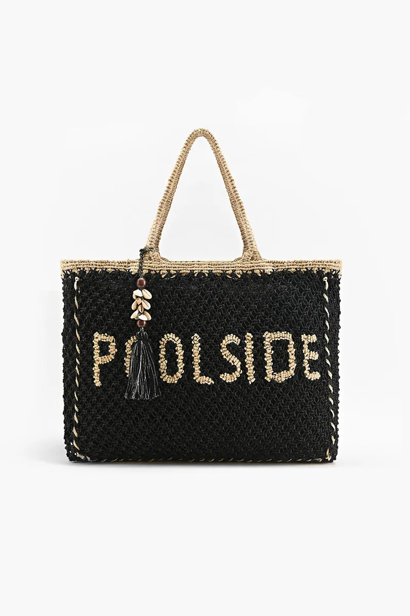 Black 'Poolside' Jute Macrame Tote sold by America & Beyond