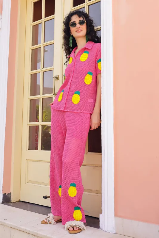 Pink Zest Embroidered Crochet Pants sold by America & Beyond