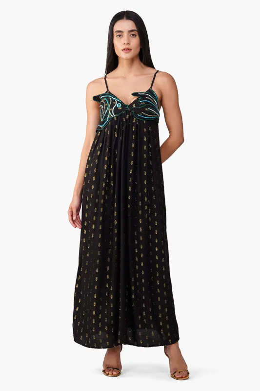 Embellished Midnight Ariel Flared Maxi Dress sold by America & Beyond