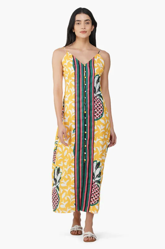 Macaroon Ananas Printed Halter Dress sold by America & Beyond