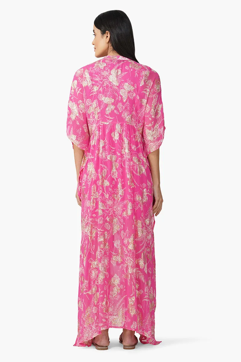 Carnation Pink Leaf Printed Cover Up sold by America & Beyond product image thumbnail 4