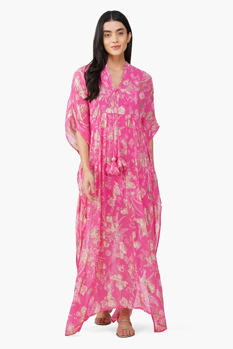 Carnation Pink Leaf Printed Cover Up sold by America & Beyond