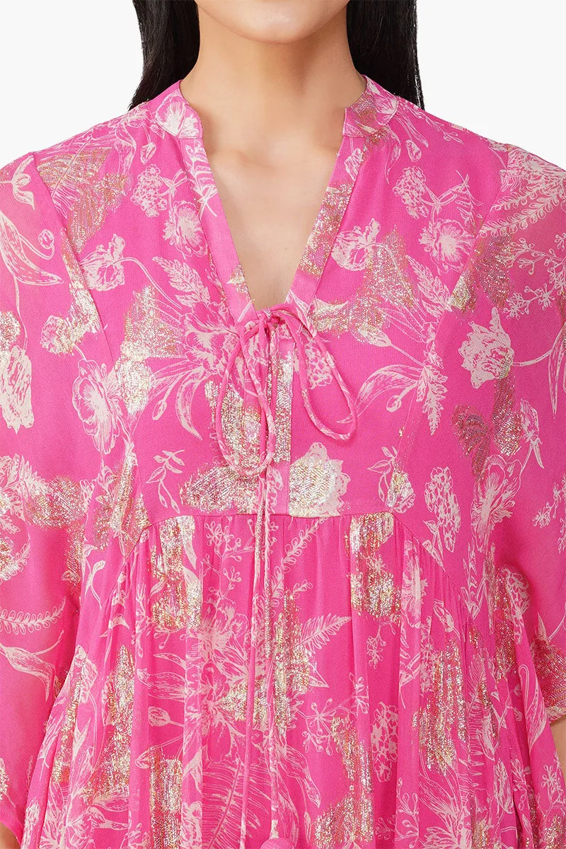Carnation Pink Leaf Printed Cover Up sold by America & Beyond product image thumbnail 5