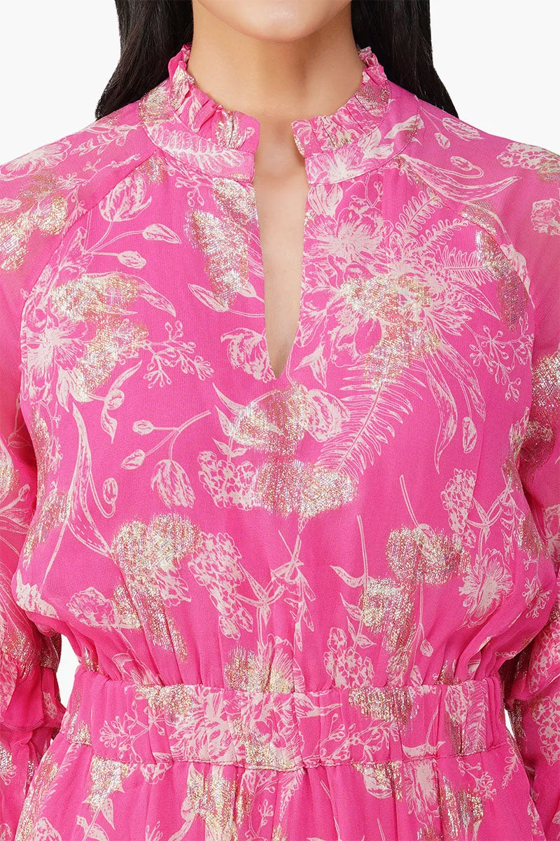 Carnation Pink Leaf Printed Jumpsuit sold by America & Beyond product image thumbnail 5