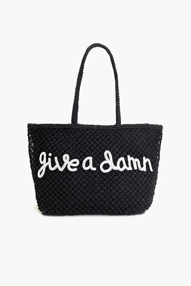 Give A Damn Beaded Macrame Jute Tote sold by America & Beyond