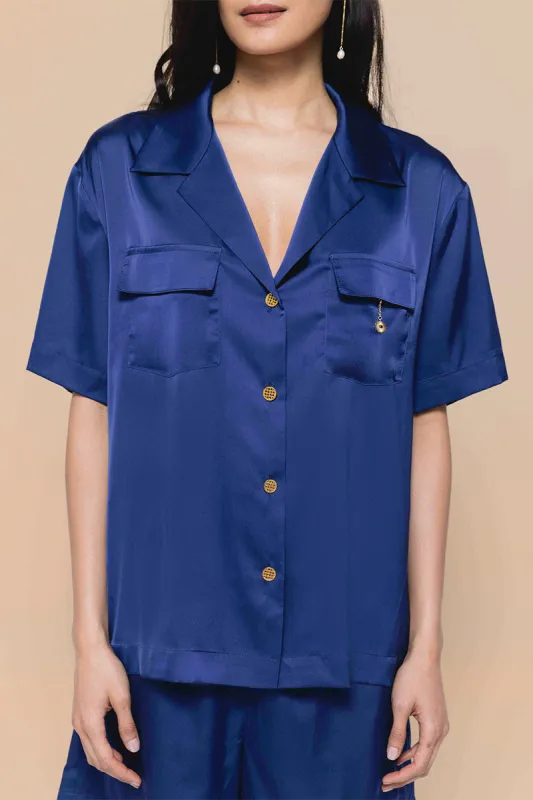 The Co-Ord Short Set in Mediterranean Blue sold by America & Beyond