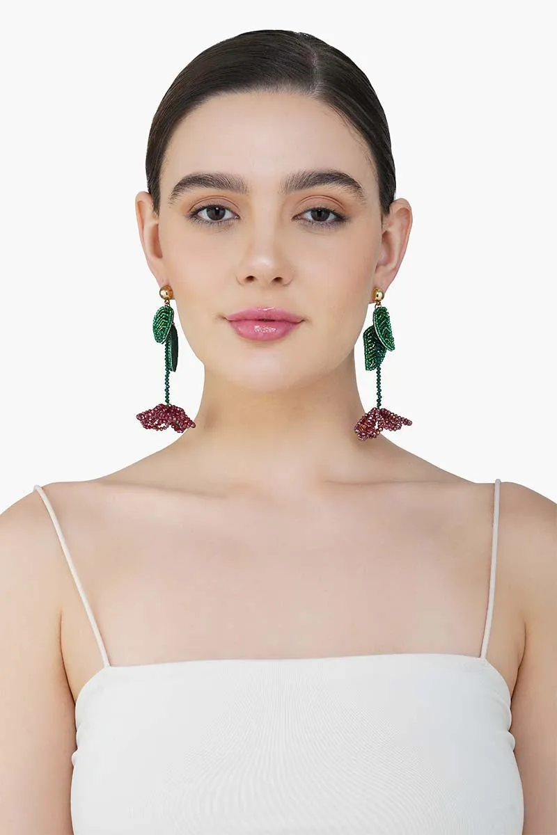 Red and Green Beaded Flower Earrings sold by America & Beyond product image thumbnail 5