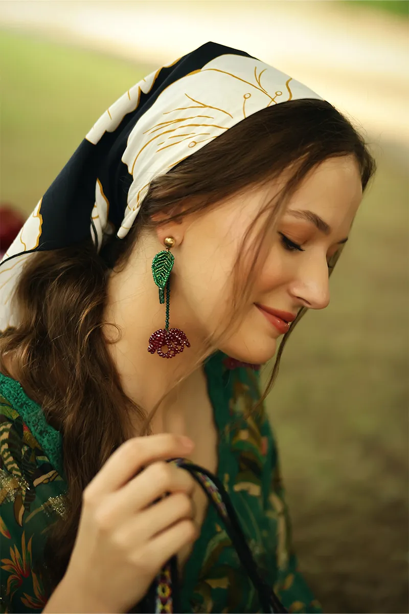 Red and Green Beaded Flower Earrings sold by America & Beyond