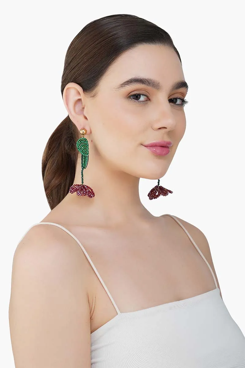 Red and Green Beaded Flower Earrings sold by America & Beyond product image thumbnail 3