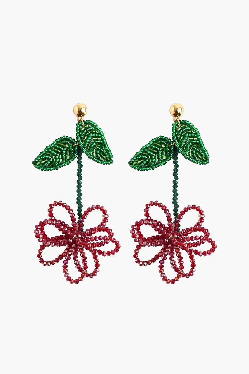 Red and Green Beaded Flower Earrings sold by America & Beyond product image thumbnail 2