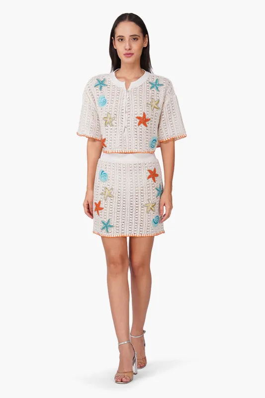 Coastel Patch Crochet Embellished Skirt sold by America & Beyond