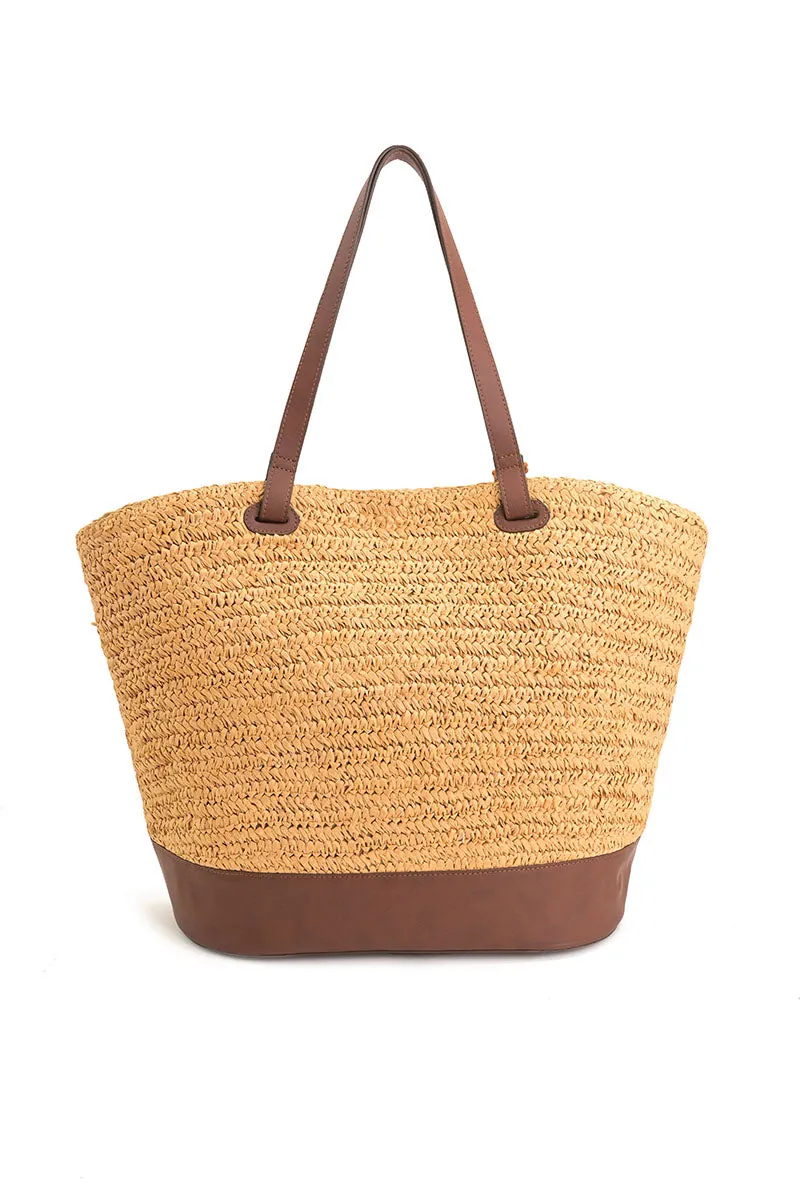 Raffia Weave Contrast Tote sold by America & Beyond product image thumbnail 4