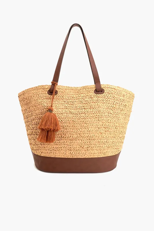 Raffia Weave Contrast Tote sold by America & Beyond