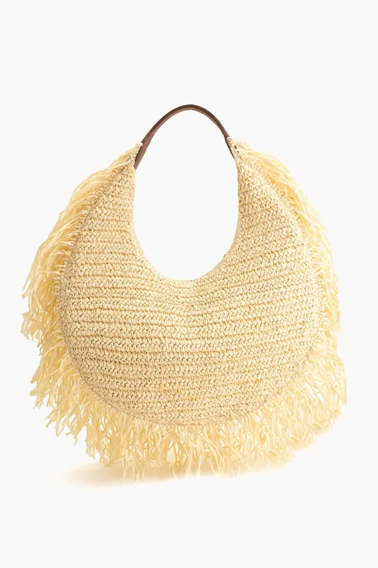 Raffia Fringe Crescent Bag sold by America & Beyond
