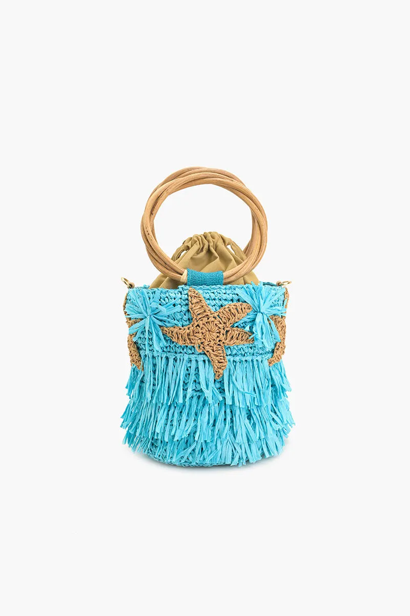 Aqua Fringe Starfish Bucket Bag sold by America & Beyond product image thumbnail 4