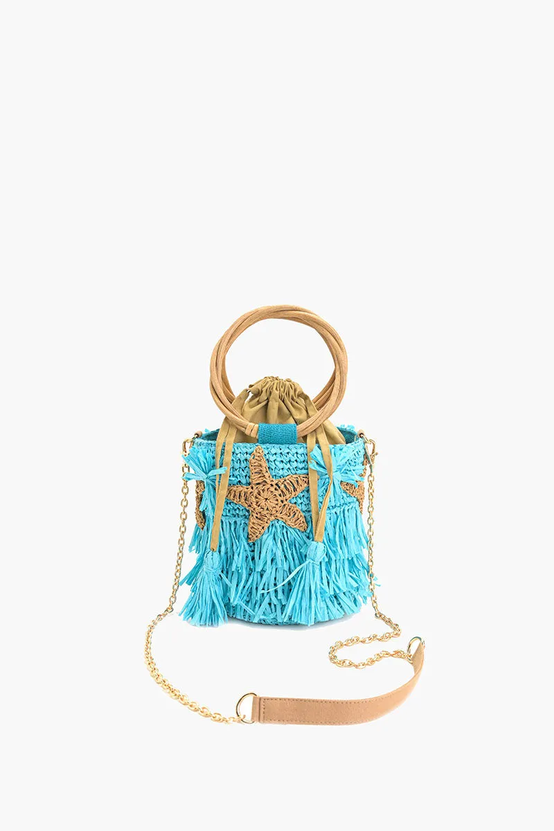 Aqua Fringe Starfish Bucket Bag sold by America & Beyond