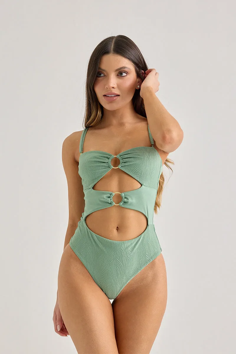 Amalfi Coast Cut-Out Ring One-Piece Swimsuit – Palm Green sold by America & Beyond product image thumbnail 5