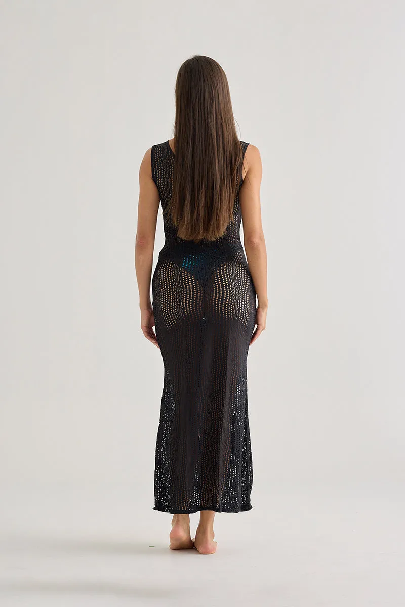 Black Crochet Maxi Cover-Up – Sleek, Stretchy & Beach-Ready sold by America & Beyond product image thumbnail 3