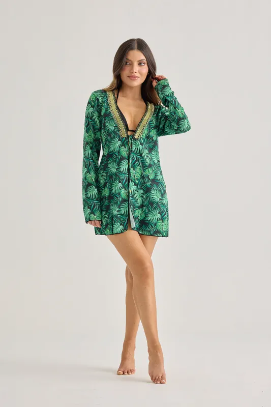 Tropical Leaf Mini Cover-Up Dress – Embellished Beach Chic sold by America & Beyond