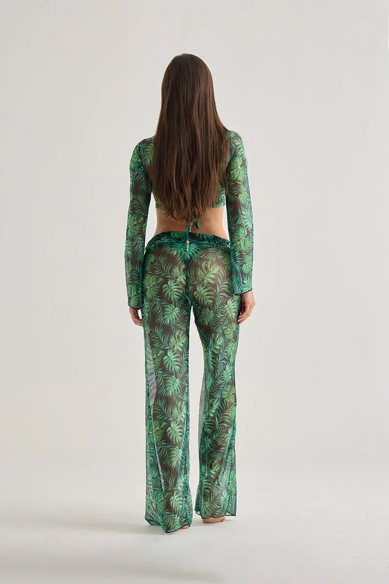 Tropical Leaf Sheer Beach Pants – Flowy & Lightweight Cover-Up sold by America & Beyond product image thumbnail 3
