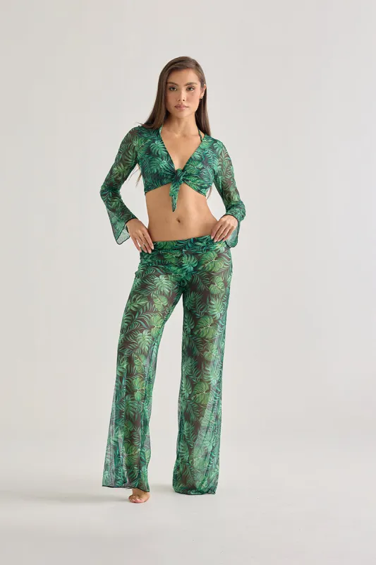 Tropical Leaf Sheer Beach Pants – Flowy & Lightweight Cover-Up made by America & Beyond
