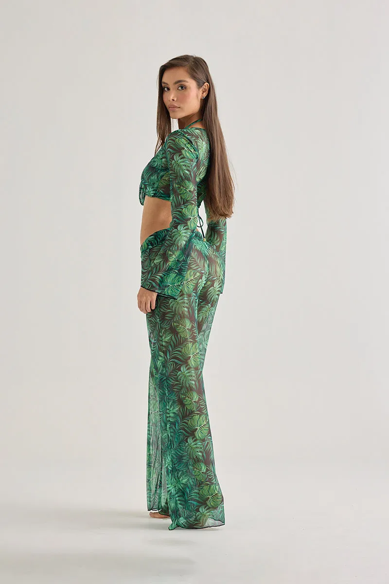 Tropical Leaf Sheer Beach Pants – Flowy & Lightweight Cover-Up sold by America & Beyond product image thumbnail 2