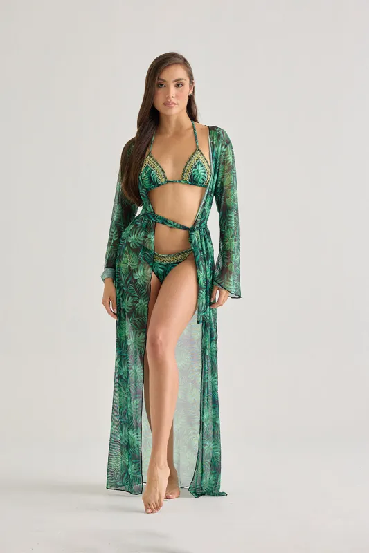 Tropical Leaf Sheer Kimono – Lightweight Beach Cover-Up sold by America & Beyond