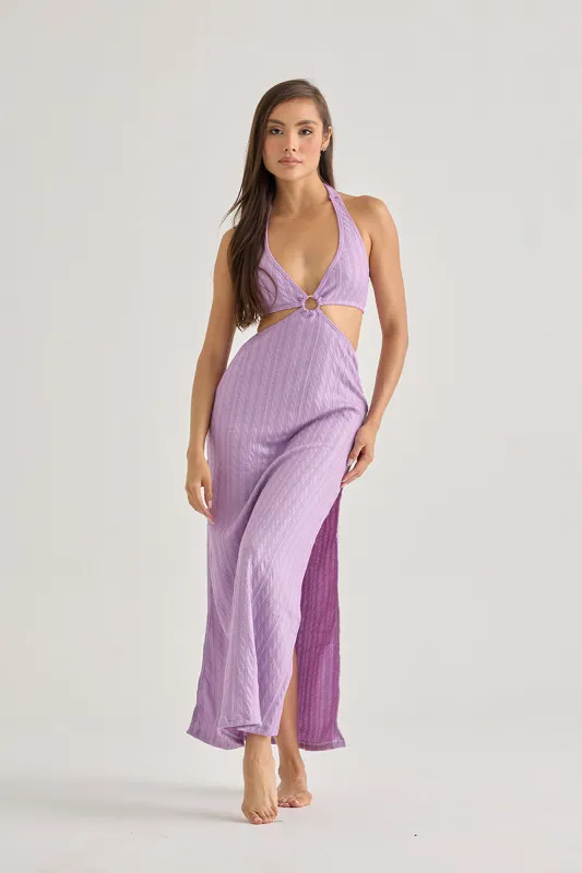 Lilac Halter Cut-Out Beach Dress–Resort Glam In Soft Pastel sold by America & Beyond