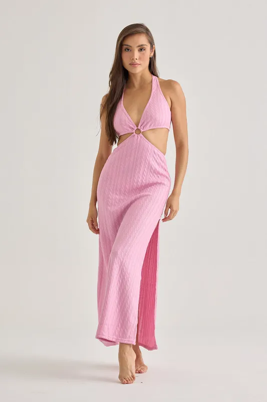Pink Cut-Out Halter Beach Dress–Chic Resort Wear sold by America & Beyond