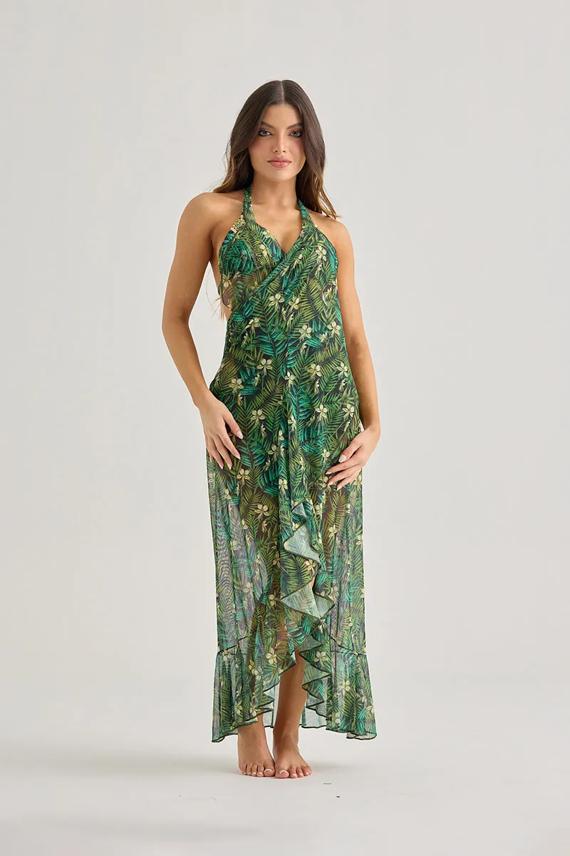 Tropical Mesh Maxi Skirt Cover-Up–Sheer & Flowing Elegance sold by America & Beyond