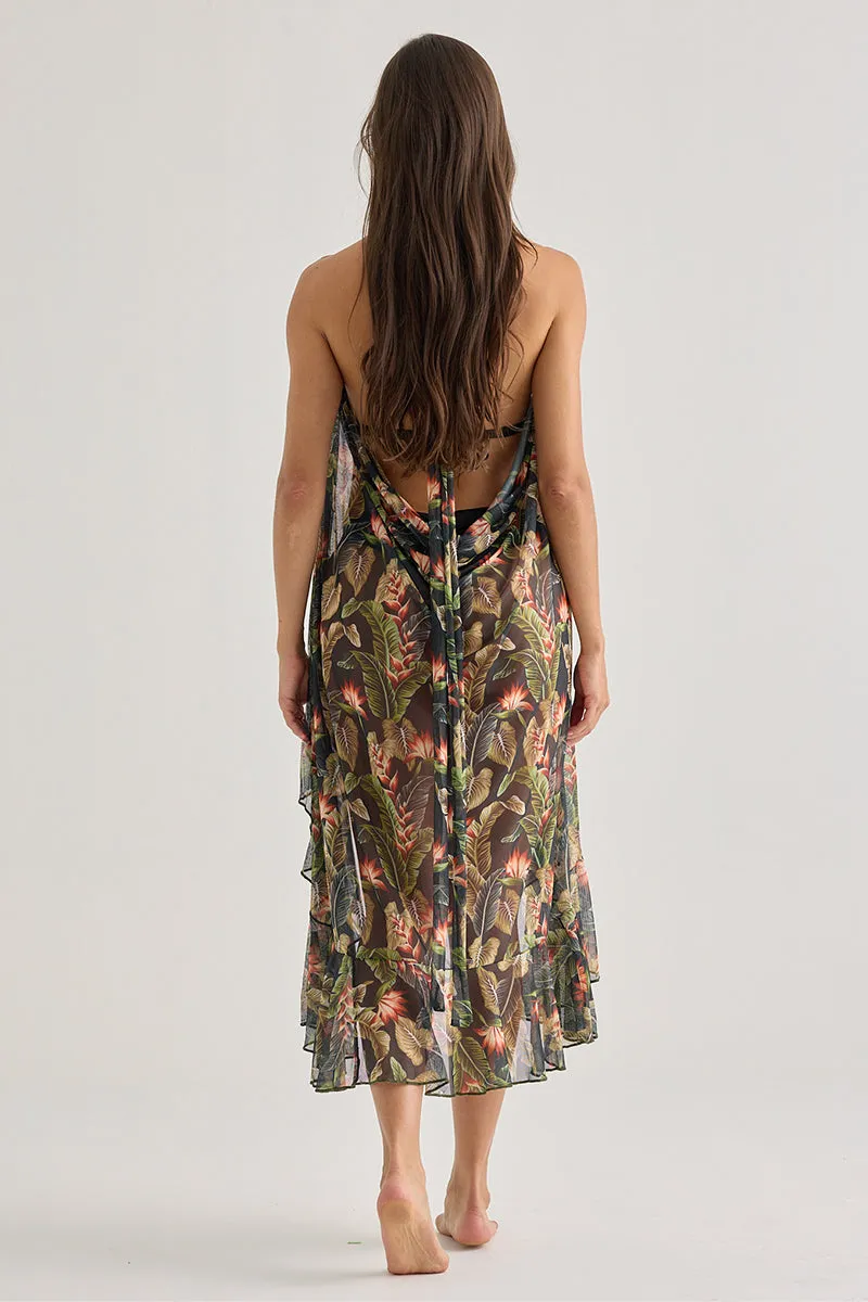 Beach Skirt With Tropical Print-Ruffles And Sheer Fabric sold by America & Beyond product image thumbnail 3