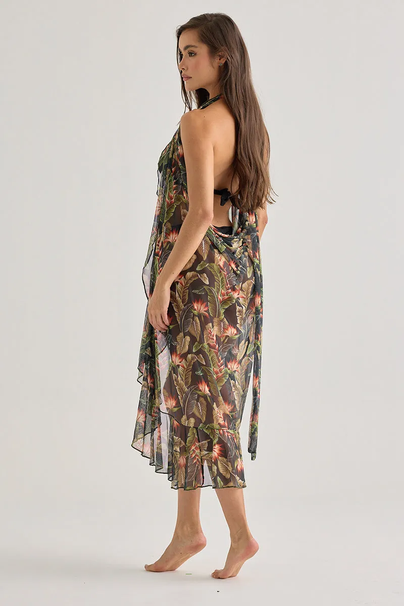 Beach Skirt With Tropical Print-Ruffles And Sheer Fabric sold by America & Beyond product image thumbnail 2