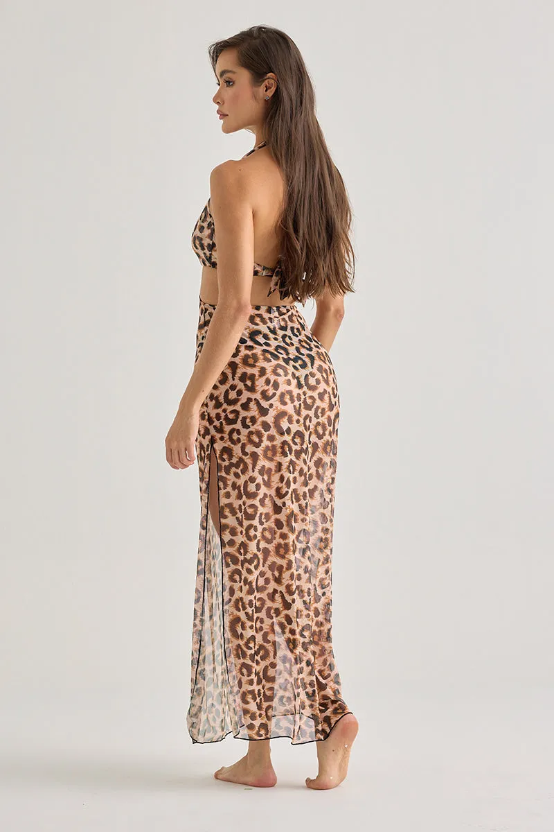 Leopard Halter Mesh Dress sold by America & Beyond product image thumbnail 2