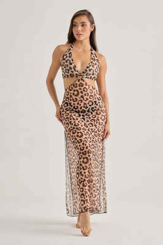 Leopard Halter Mesh Dress sold by America & Beyond