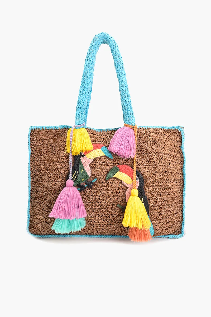 Tropic Toucans Raffia Tote sold by America & Beyond