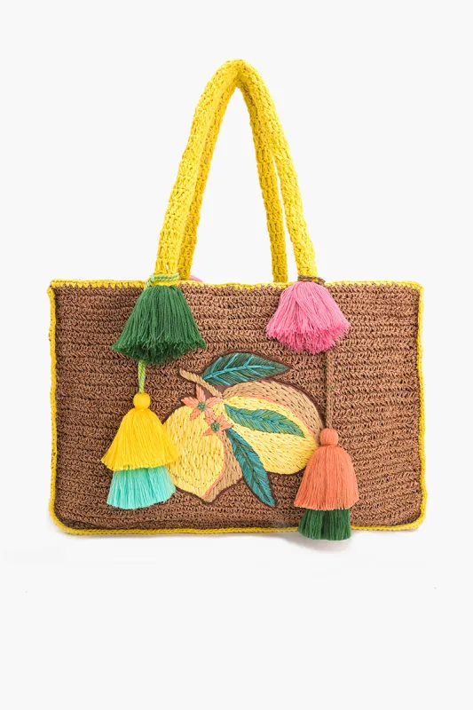 Lemon Fiesta Raffia Tote Bag sold by America & Beyond