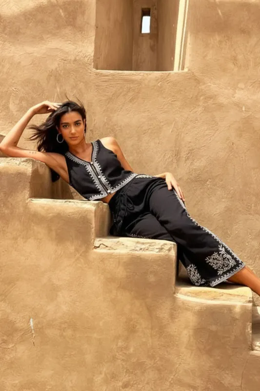 Monochrome Muse Embroidered Top sold by America & Beyond