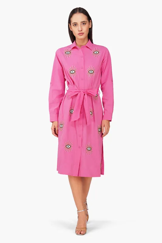 Bold Blink Pink Embellished Shirt Dress sold by America & Beyond