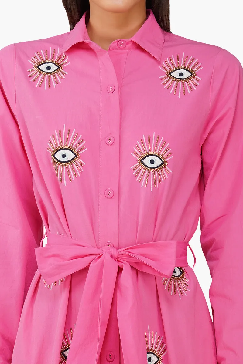 Bold Blink Pink Embellished Shirt Dress sold by America & Beyond product image thumbnail 5