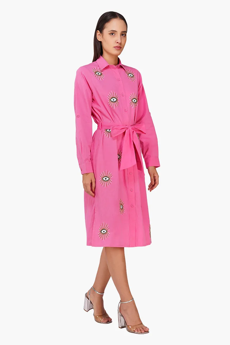 Bold Blink Pink Embellished Shirt Dress sold by America & Beyond product image thumbnail 2