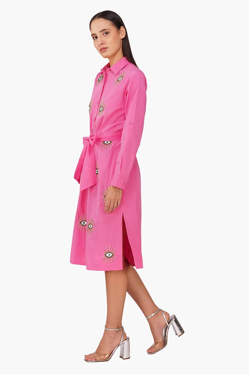 Bold Blink Pink Embellished Shirt Dress sold by America & Beyond product image thumbnail 3