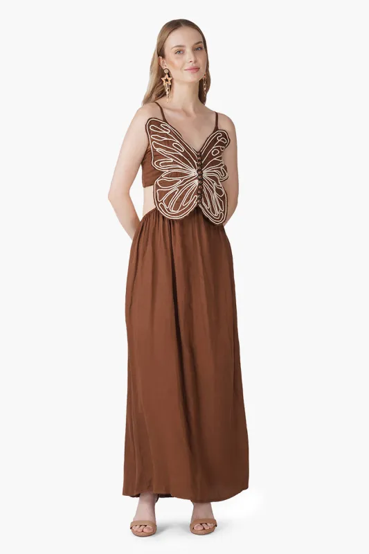 Earthy Wings Butterfly Dori Maxi Dress sold by America & Beyond
